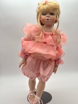 1990s Collector's Choice 26” Blonde Porcelain Ballerina Doll By Dan Dee,