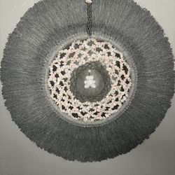 Rose Quartz Macrame Circle Of Life Dreamcatcher Handmade 16” x 16”