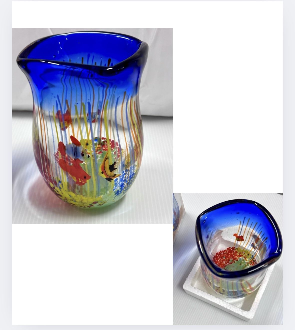 NIB Fish Art Hand Blown Vase Gorgeous Thick Glass W Bubbles Aquarium Vase Vtg