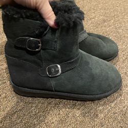 Girls Size 3 Black Suede faux fur winter boots 