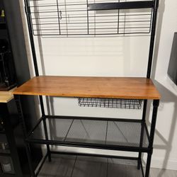 Industrial Storage Shelf / Workstation w/ Wood Top & Magnetic Knife Bar 