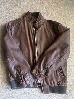 JoS A Bank Map Lined Brown Leather Bomber Jacket Men’s Large