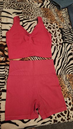 Pink Ribbed Crop Top and Shorts Set