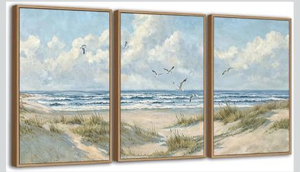 Coastal Beach Wall Art Framed, Set of 3