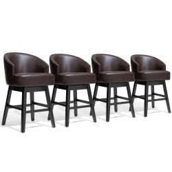 26.6" Solid Wood Swivel Counter Height Bar Height Bar Stools Upholstered Barstools - Set of 4 - Coffee