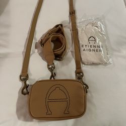 ETIENNE AIGNER LEATHER STELLA LOGO MINI CAMERA CROSSBODY 