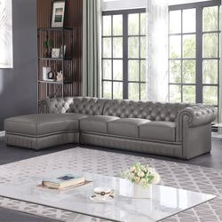 89" dark gray cow top leather 2 piece living room sofa set | sectional couch |brand new