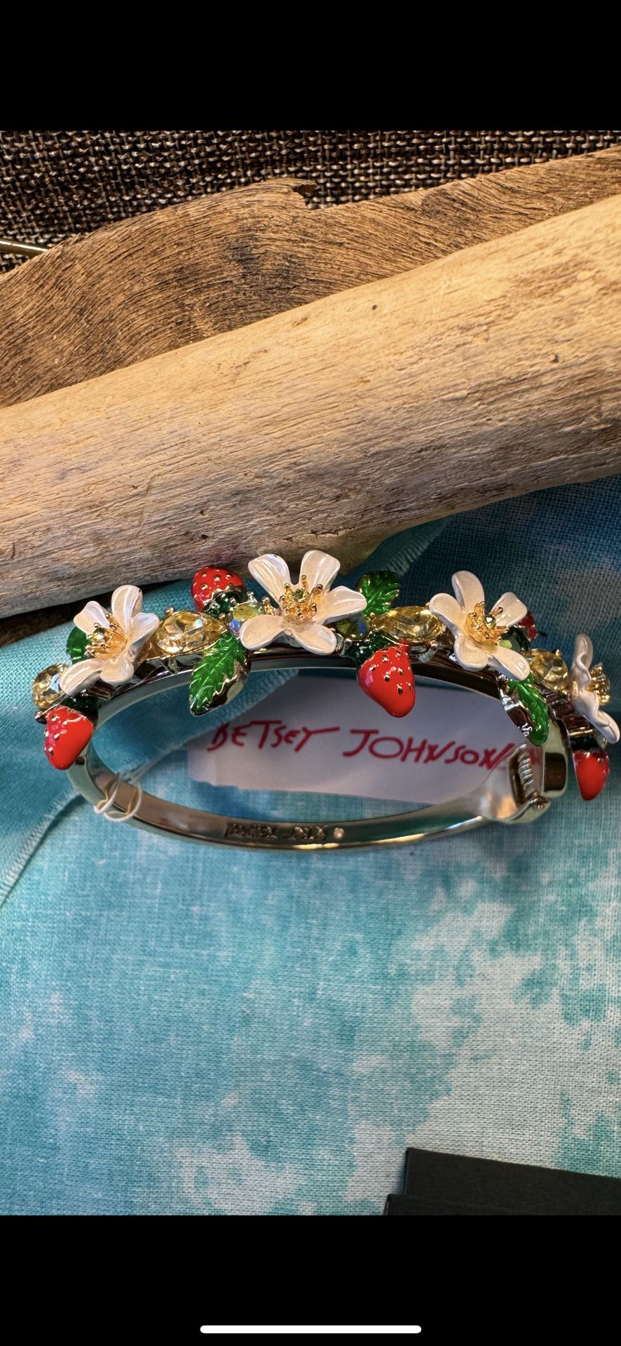 481-POMT New With Tags Betsey Johnson Cuff  Strawberries, Leaf, Flower Bracelet