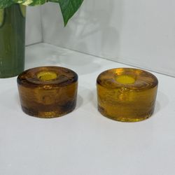 Vinatge Mid Century Set of  2 Blenko  Candles Holders  They are very heavy