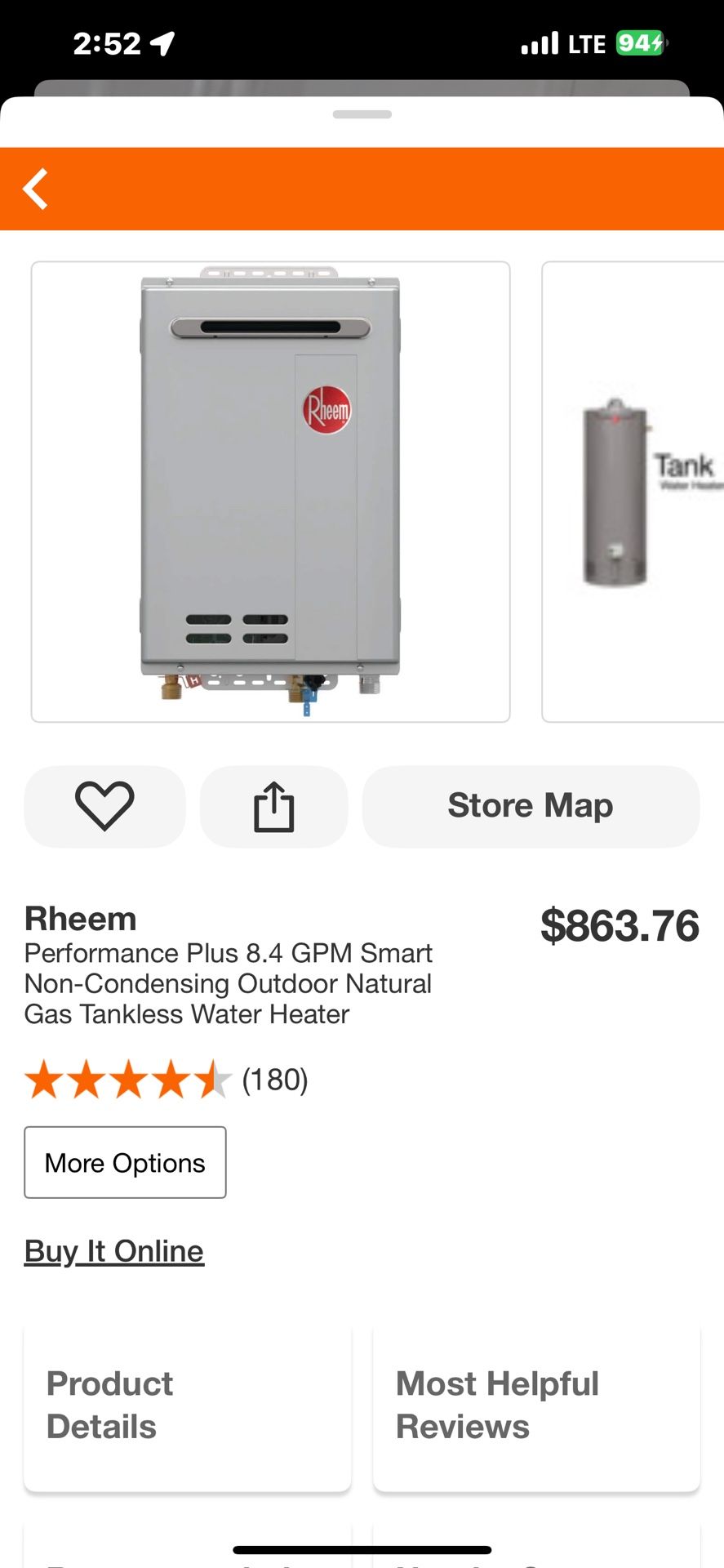Rheem Performance Plus 8.4 GPM Smart Non-Condensing Outdoor Natural Gas Tankless Water Heater