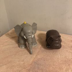 2014 Fisher Price Little People Big Zoo Animals Elephant & Hippo Both Work