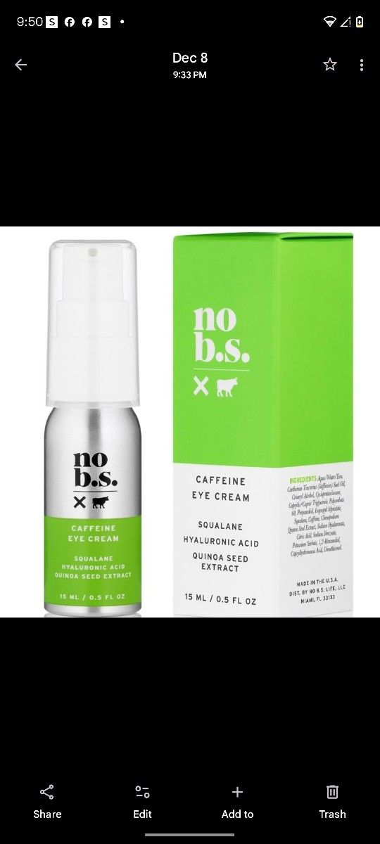 No B.S Skin Care Caffeine Eye Cream
