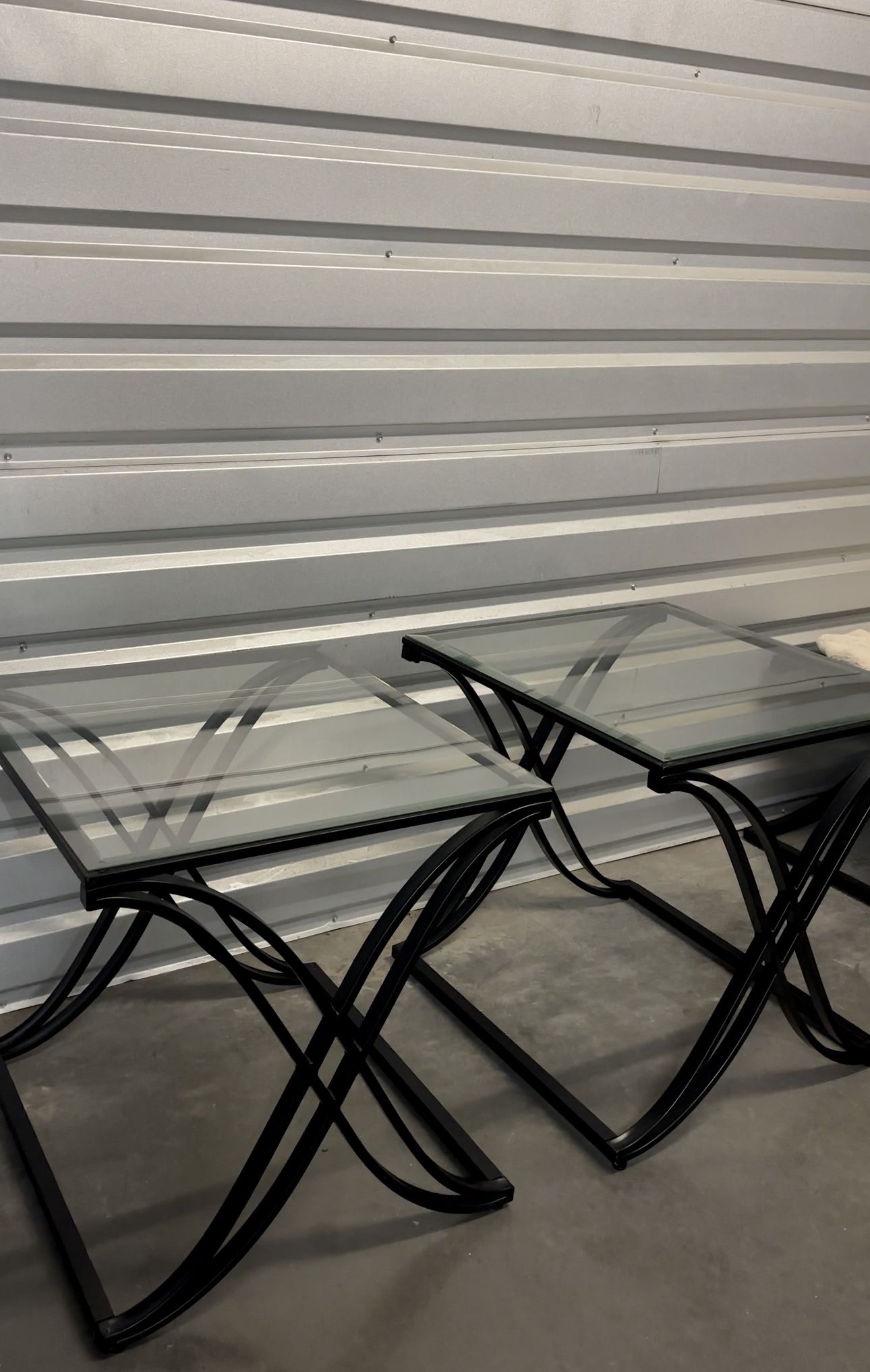 Set of 2 Black Glass End Tables (Matching Pair)