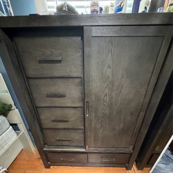 Dark Wood Armoire with Sliding Door and Drawers