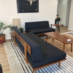 Casara Modern Mid Century Modern Sectional Sofa Set Black Or Burnt Orange Upholstery