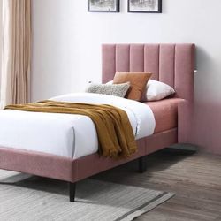 Pink Twin  Bed With  Mattress 