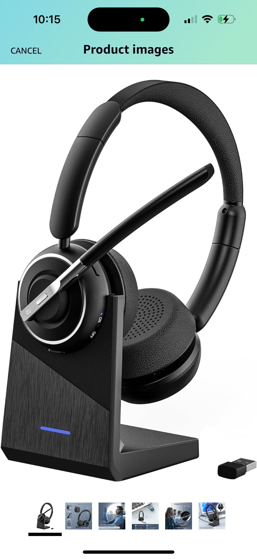 Bluetooth Headset, V5.2 Wireless Headset with AI Noise Cancellation Microphone, On Ear Headphones with Charging Base & Bluetooth Adapter, for Computer