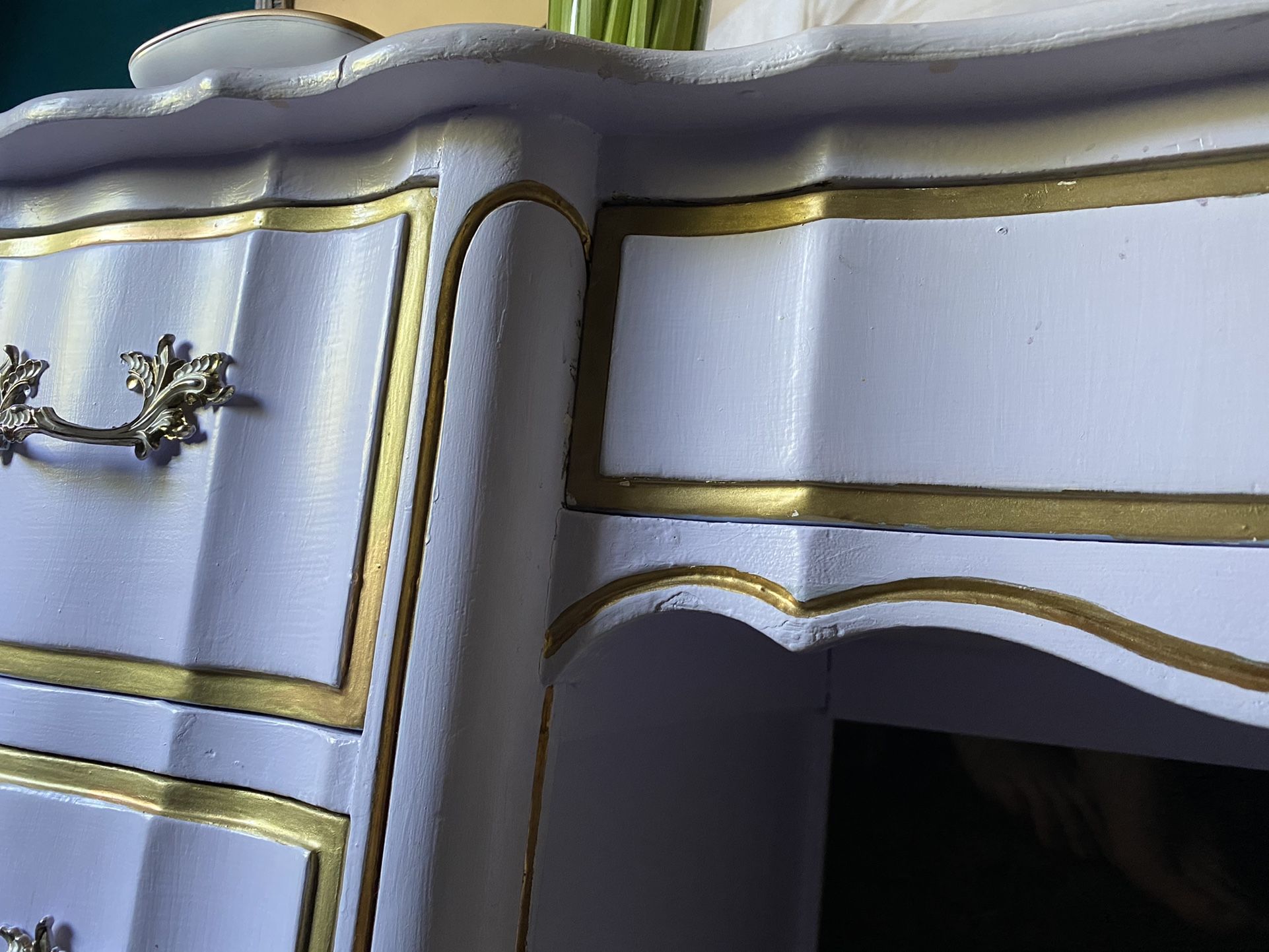 French Rustic Cottage Chic Lavender Gold Handpainted Desk