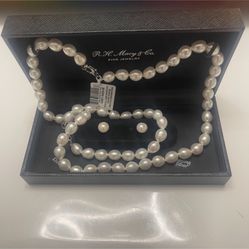 Pearl New/Unused Necklace-Bracelet-Earrings 