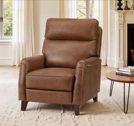 30.7 in. W Brown Modern Genuine Leather Recliner Armchair with Cushioned High Back and Wooden Legs