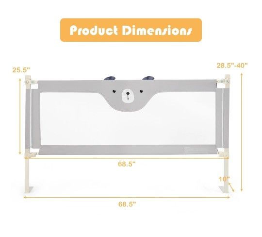 69'' Bed Rails for Toddlers Vertical Lifting Baby Bedrail