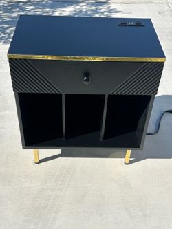 Art Deco Style Black w/ Gold Accents Record Player Stand/Storage - End Table - Night Stand 24x14x27