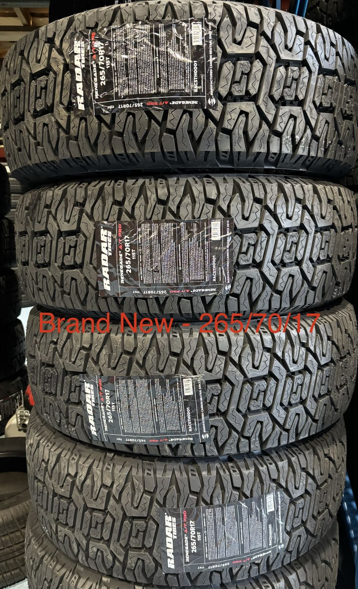 (4) - 265/70/17 Radar Renegade AT Pro Tires