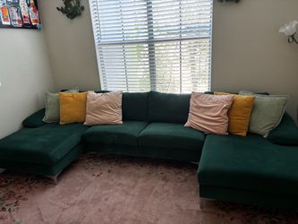 Green Velvet U-Shaped Sectional Sofa