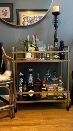 Modern Gold-Tone Rolling Bar Cart
