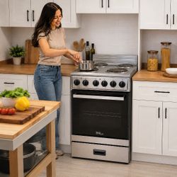 Premium Levella 20" Electric Range, 4-Burner, 2.1 Cu. Ft. Single Oven, Stainless Steel with Storage Drawer (PRE2023GS)
