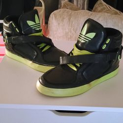 Leather Black With Neon Green Adidas High Tops