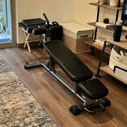 Finer Form Semi-Commercial Sit-Up Bench For Core Workouts and Decline Bench Press. Adjustable Weight Bench with Reverse Crunch Handle