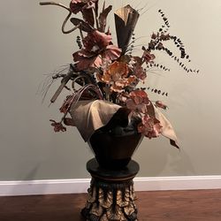 Faux Flowers In Ceramic Vase & Ceramic Stand