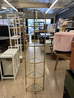 VASAGLE 5-Tier Corner Shelf Stand w/ Tempered Glass Steel Frame - Gold