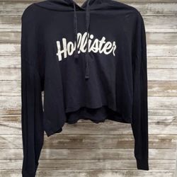 Hollister Women’s Small Navy Cropped Hoodie Long Sleeve Boyfriend Tee