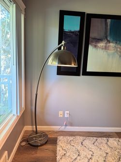 Modern Brushed Nickel Arc Floor Lamp – Large Dome Shade