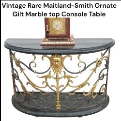 Rare Vtg Maitland-Smith Neoclassical Gilt Marble Top Console Table 