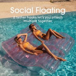 FUNBOY Giant Inflatable Luxury Clear Pale Pink Chaise Lounger, Chair Pool Float for Adults, Transparent Seaglass Green Material, Perfect for a Summer 