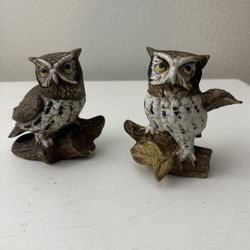 2 Vintage MCM Boho Jungalow Ceramic Owls