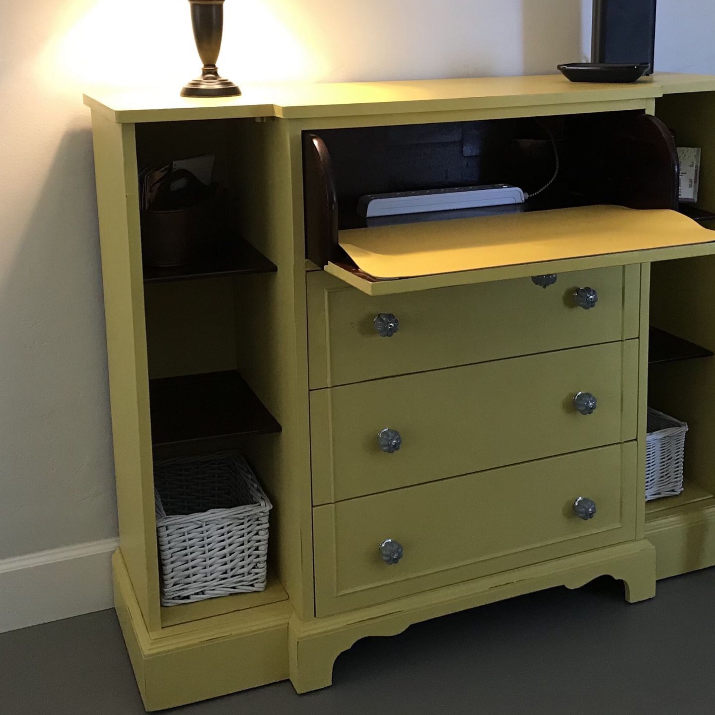 Yellow Drop-front  secretary desk, antique Circa 1920 