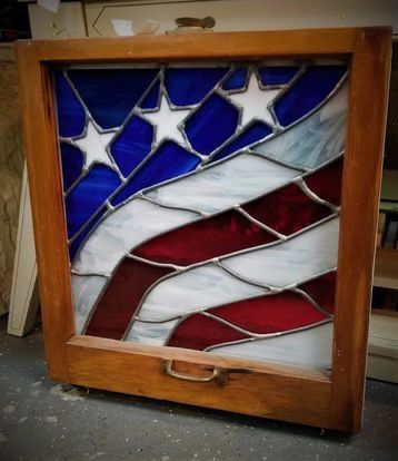 American Flag Stained Glass Hanging Window