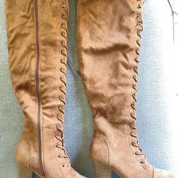 Forever Camila-47 Womens Chunky Heel Lace Up High Riding Boots, 