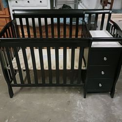 Modern Black Crib / Changing Table with 3 Drawers