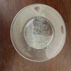 8” Frosted glass Plates With A Christmas Tree Design In The Middle