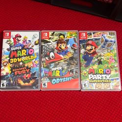 Nintendo Switch Games. Super Mario 3D World + Bowsers Fury, Mario Odyssey, Mario Party Superstars 