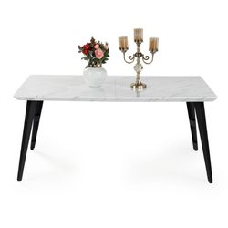 Homy Casa · Stan Dining Table · White Marble, Black Metal