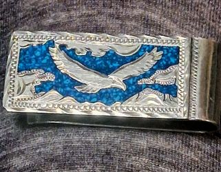 Vintage Alpaca Silver and Turquoise Mexican Money Clip