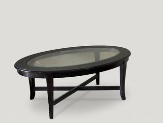 Oval Black Coffee Table with Glass Top