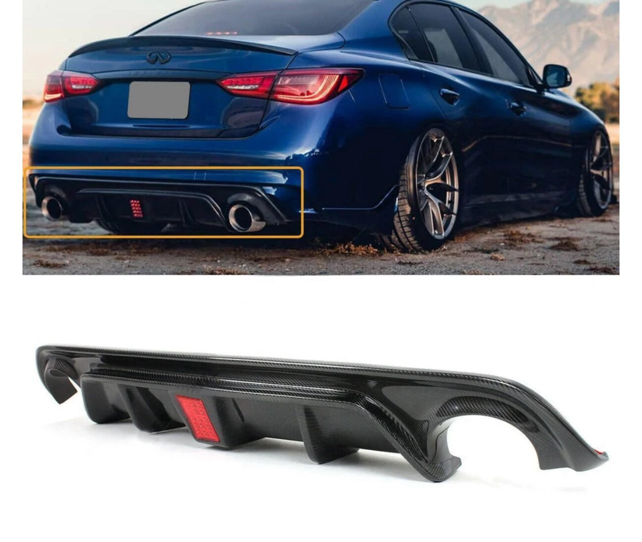Carbon Fiber Rear Bumper Diffuser Lip fit Infiniti Q50 2014-2017 LED LIGHT