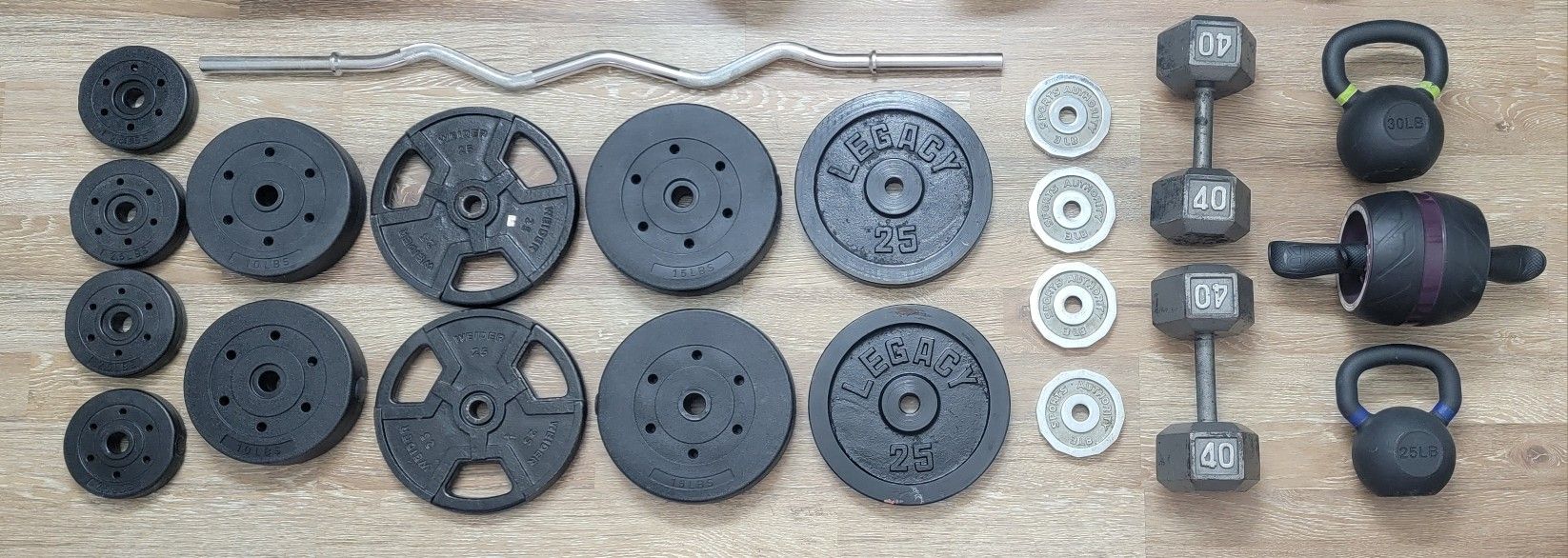 Gym weights. Dumbbells. Barbell.